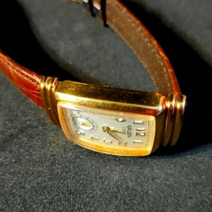 GRUEN Curvex 27mm Swiss dress watch, acrylic crystal, sub seconds, orig leather